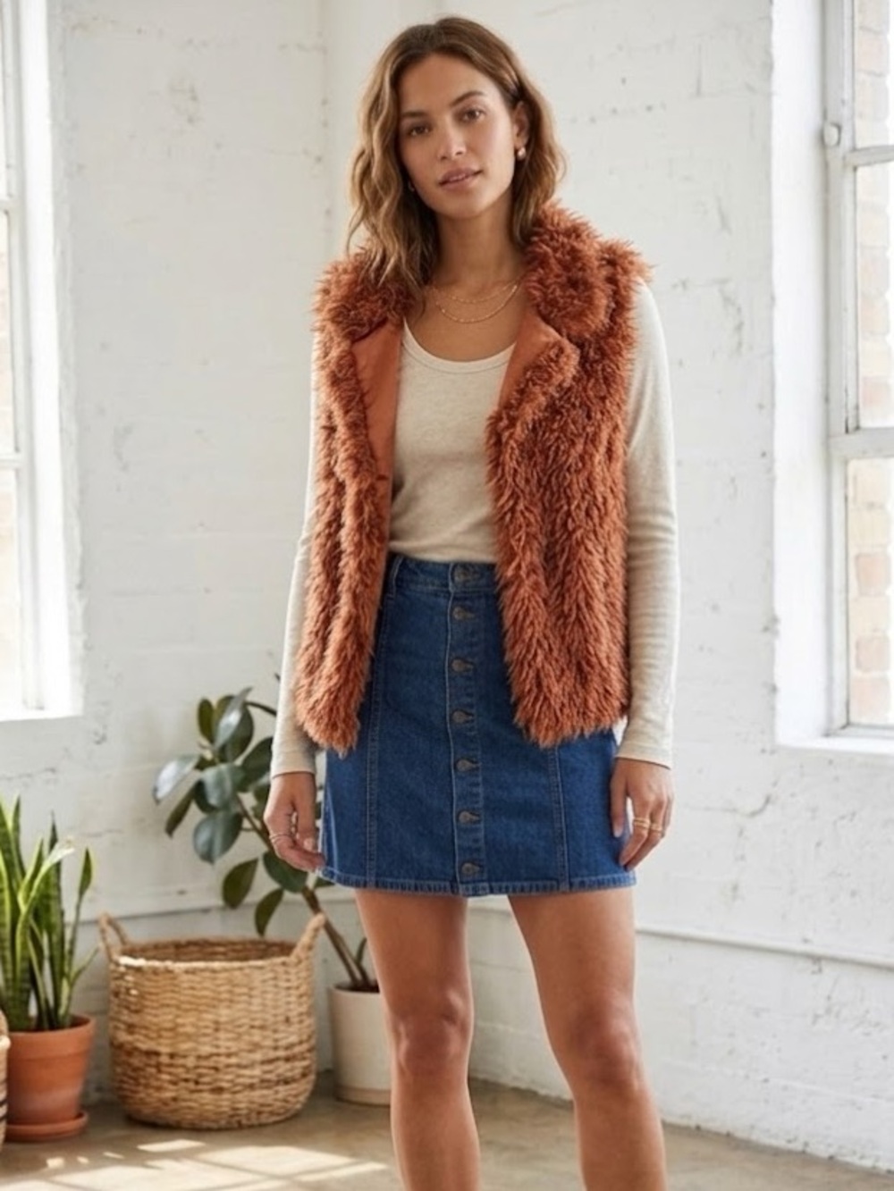 SELF🖤 Faux Fur Brown Vest Outerwear w/ Pockets